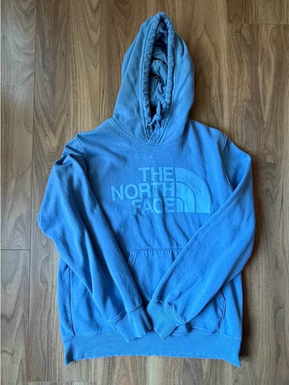 Authentic The North Face men's pullover hoodie featuring a tonal/tone-on-tone sc